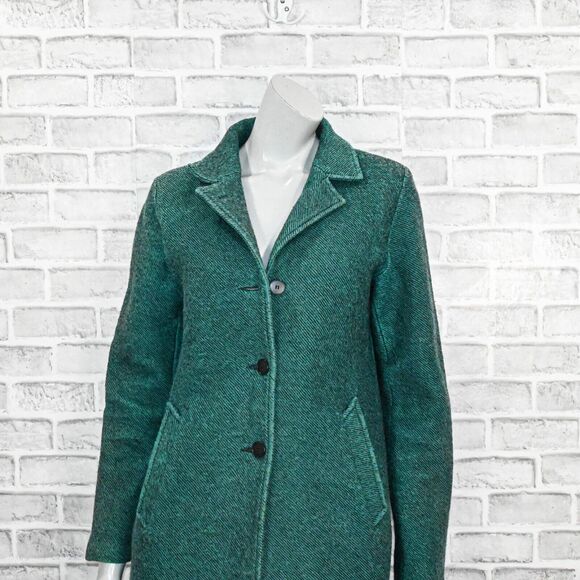 Agnes b. Paris Women's 3 Button wool Long Coat in Green tweed sz 3 - Picture 7 of 8